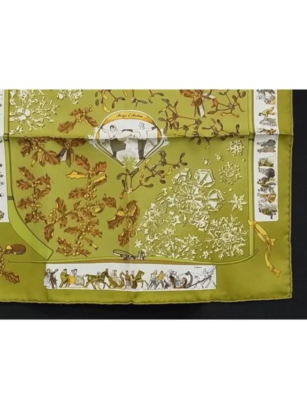 Hermes Neige D'antan Last Year's Carre 45 Petit Gavroche 100% Silk Scarf Green - Picture 3 of 5